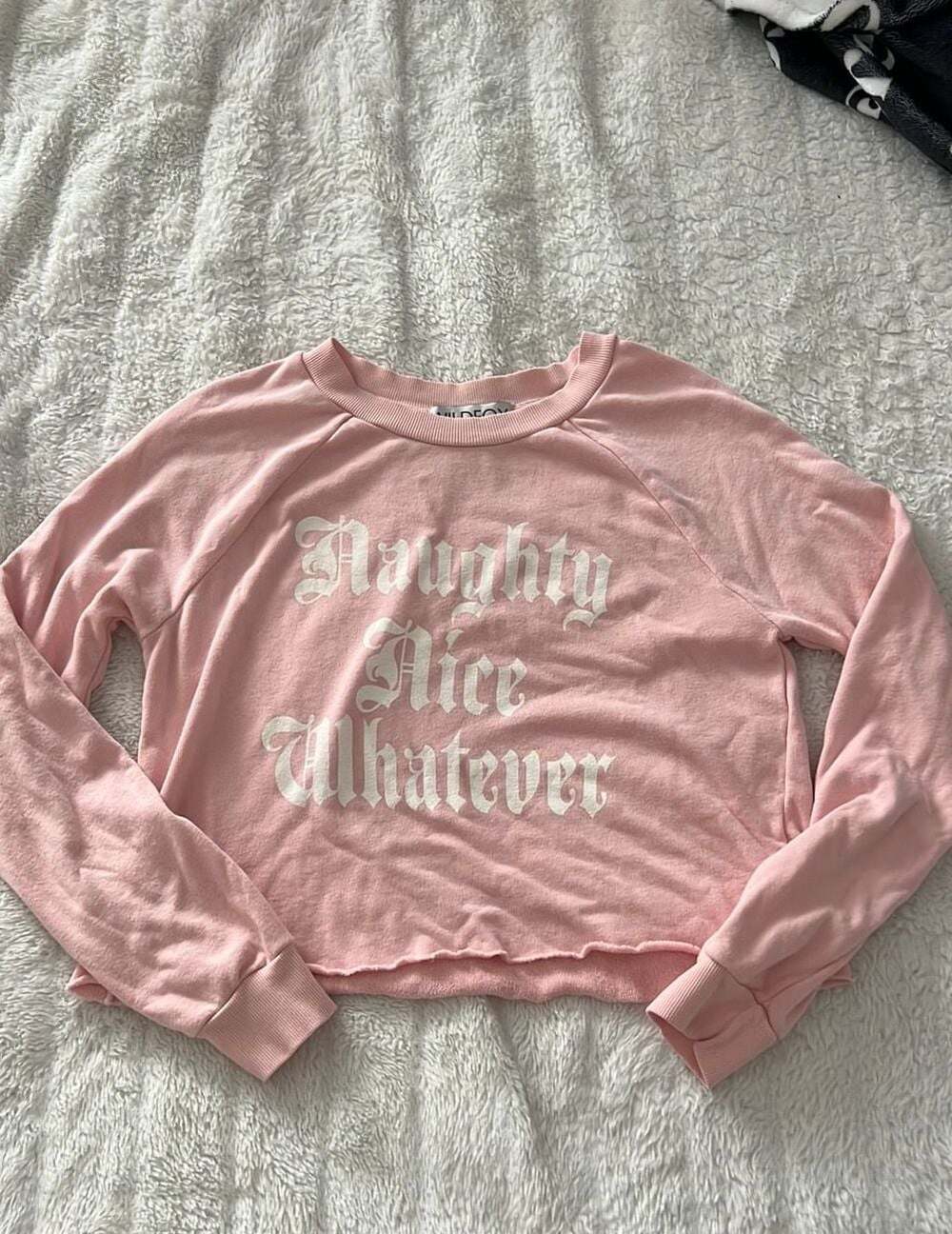 Wildfox Women's Pink Naughty Nice Whatever Crop Sweatshirt Top XS